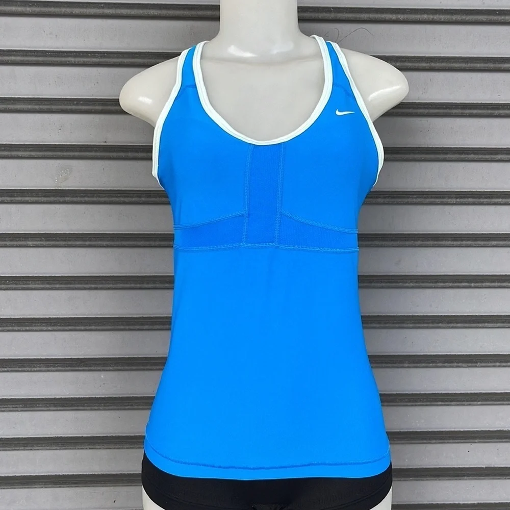 Nike Dri-FIT Blue White Trim Built In Shelf Bra Racerback Tank Top Size M